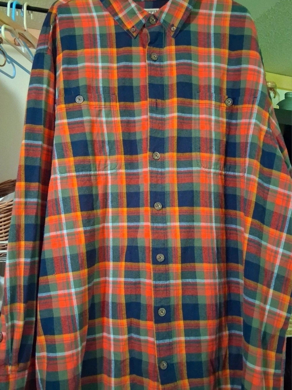 Duluth Trading Co. Plaid Shirt in Orange, Navy & Green Size 3x